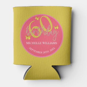 Elegant Glitter Gold Butterfly Calligraphy  Can Cooler