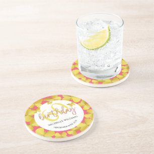 Elegant Glitter Gold Butterfly Calligraphy Coaster