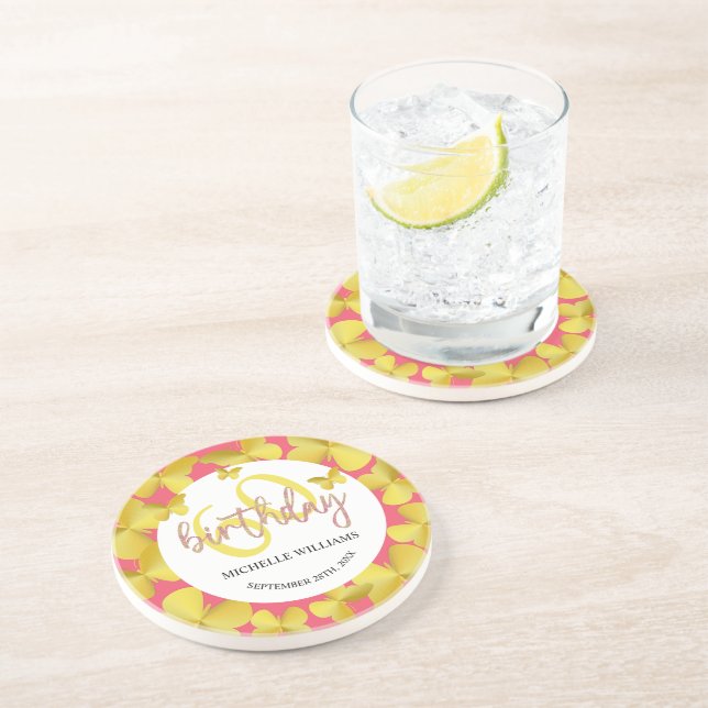 Elegant Glitter Gold Butterfly Calligraphy  Coaster (Side)