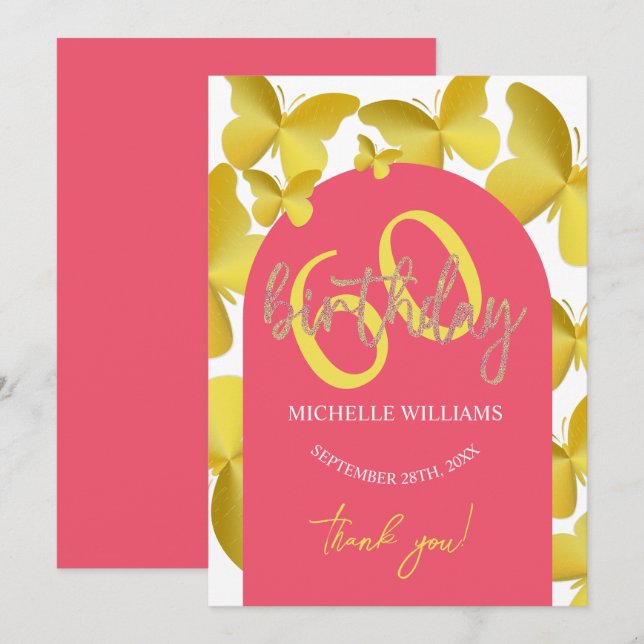 Elegant Glitter Gold Butterfly Calligraphy  Thank You Card (Front/Back)