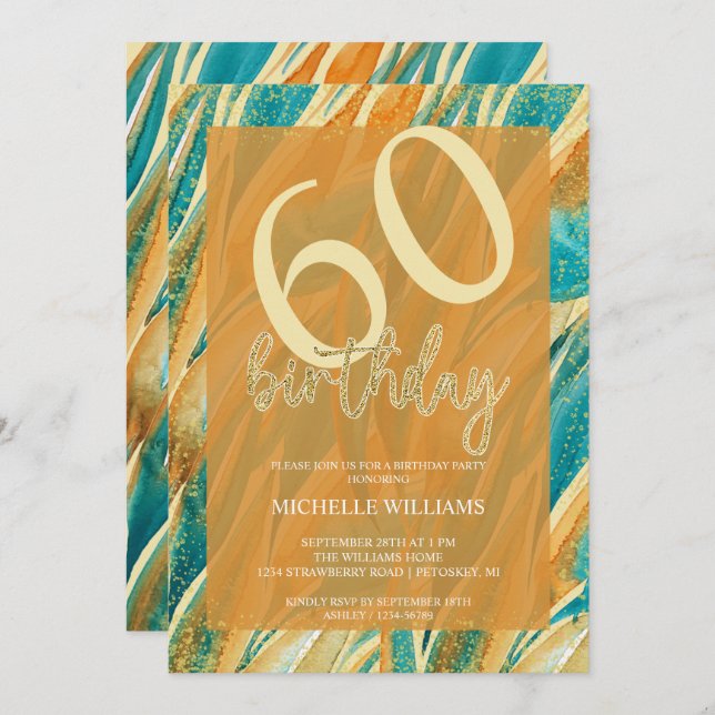 Elegant Glitter Gold Calligraphy Birthday Invitation (Front/Back)