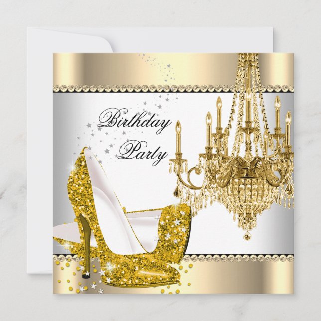 Elegant Glitter Gold Cream White Chandelier Party Invitation (Front)
