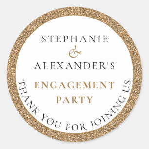 Elegant Glitter Gold Engagement Party Thank You Classic Round Sticker
