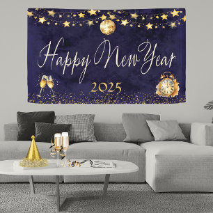 Elegant Glitter Gold Happy New Year Party Banner