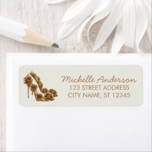 Elegant Glitter Gold Heel Shoes Return Address Label