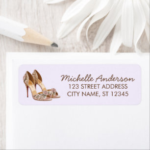 Elegant Glitter Gold Heel Shoes Return Address Label