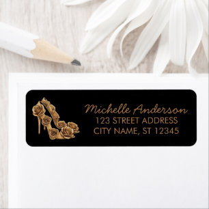Elegant Glitter Gold Heel Shoes Return Address     Label