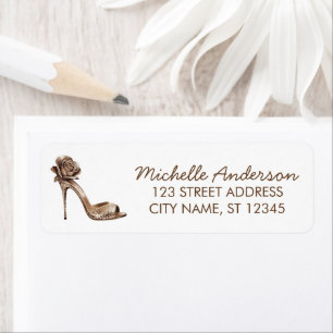 Elegant Glitter Gold Heel Shoes Return Address Label