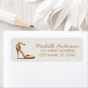 Elegant Glitter Gold Heel Shoes Return Address Label