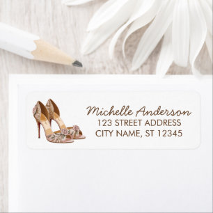 Elegant Glitter Gold Heel Shoes Return Address Label
