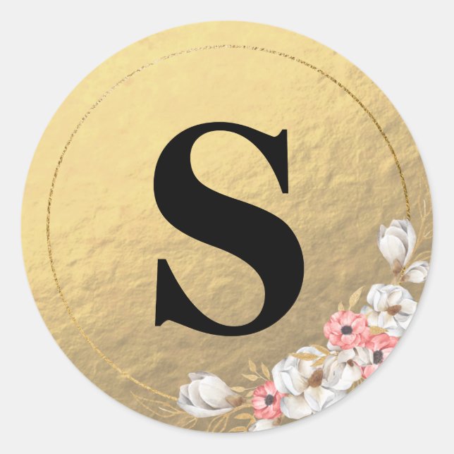 Elegant Glitter Gold Monogram Envelope Seal (Front)
