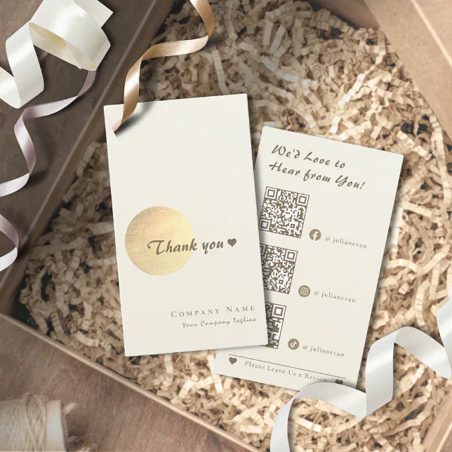 Elegant Glitter Gold Scannable QR Code Thank you Business Card | Zazzle