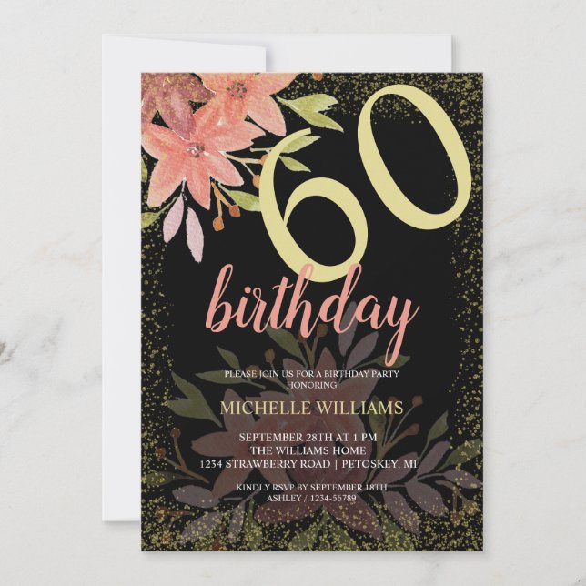 Elegant Glitter Gold Terracotta Rustic Floral Invitation (Front)