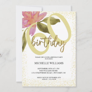 Elegant Glitter Gold Watercolor Floral Chic Invitation