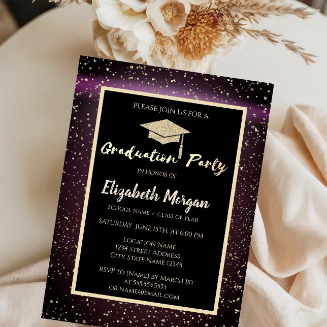 Elegant Glitter Graduation Cap Confetti Burgundy Invitation (Creator Uploaded)
