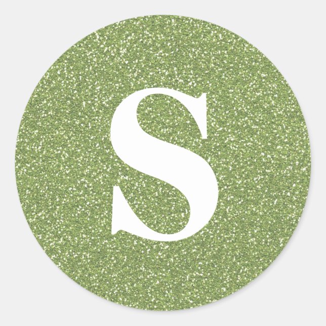Elegant Glitter Green Monogram Envelope Seal (Front)