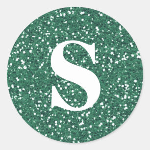 Elegant Glitter Green Monogram Envelope Seal