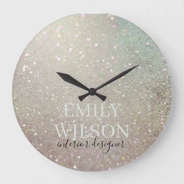 Elegant Glitter Green Pink Aqua Shiny Shimmer Large Clock (Front)