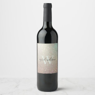 Elegant Glitter Green Pink Aqua Shiny Shimmer Wine Label