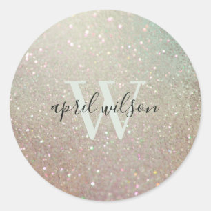 Elegant Glitter Green Pink Aqua Shiny Shimmerr Classic Round Sticker