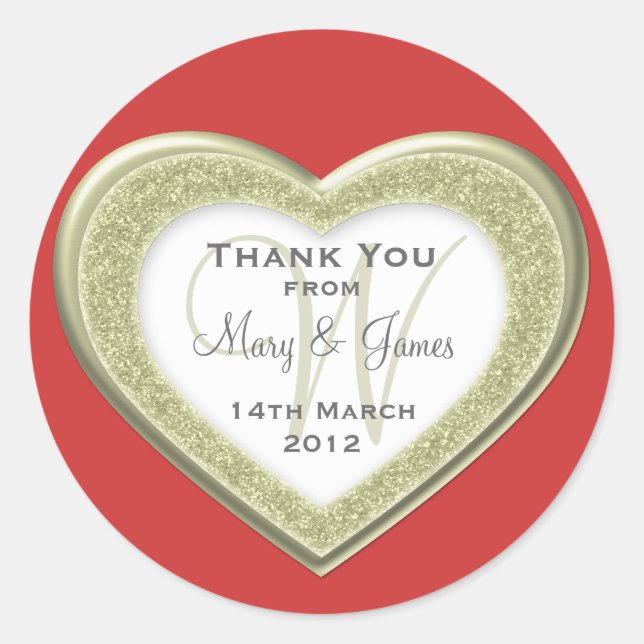 Elegant Glitter Heart Gold Save The Date Red Classic Round Sticker (Front)