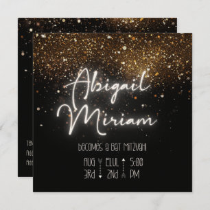Elegant Glitter Hebrew Bat Mitzvah Invitation
