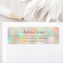 Elegant Glitter Holographic Script Return Address