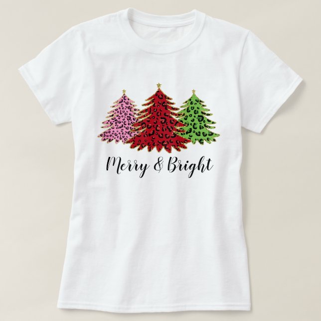 Elegant Glitter Leopard Christmas Tree T-Shirt (Design Front)