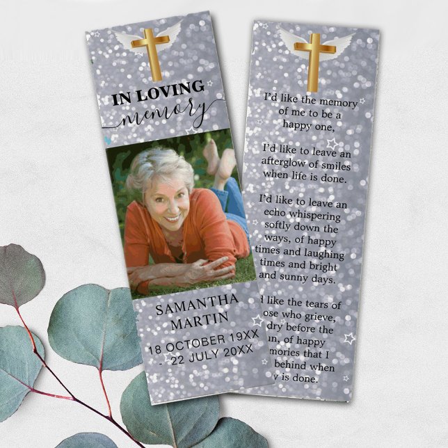 Elegant Glitter Memorial Poem Funeral Bookmark (Creator Uploaded)