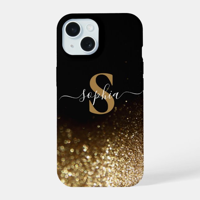 Elegant Glitter monogrammed Name iPhone 15 Case (Back)
