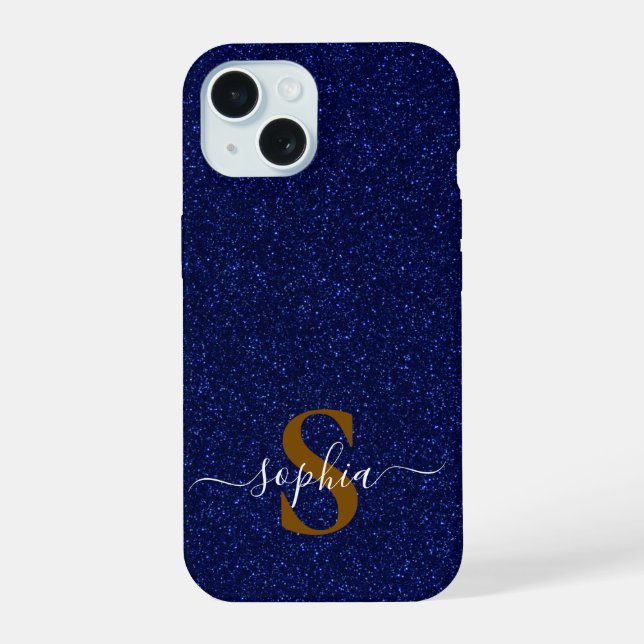 Elegant Glitter monogrammed Name iPhone 15 Case (Back)