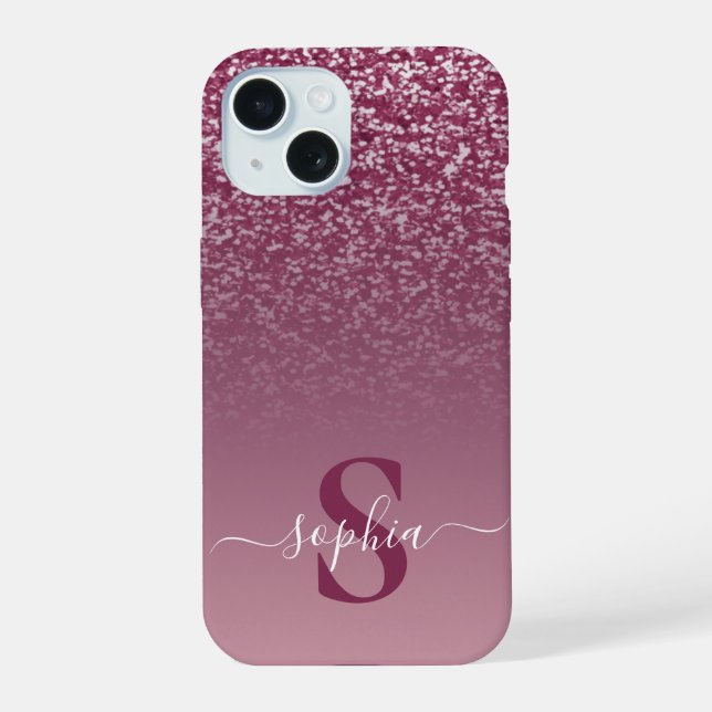 Elegant Glitter monogrammed Name iPhone 15 Case (Back)