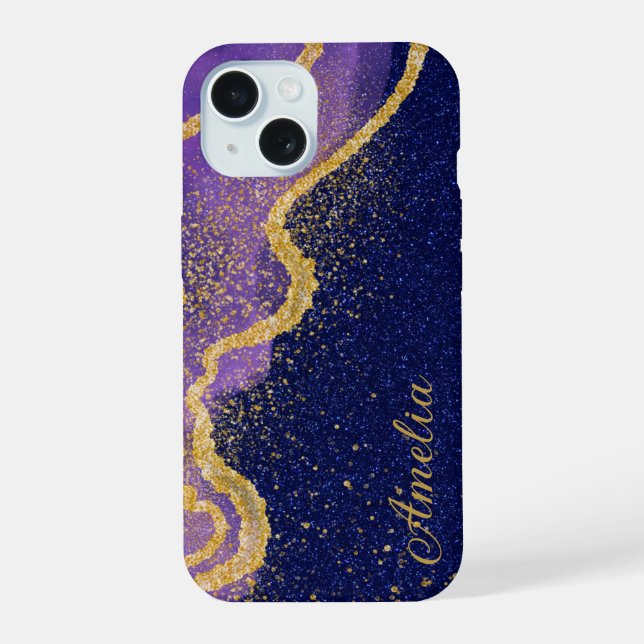 Elegant Glitter monogrammed Name iPhone 15 Case (Back)