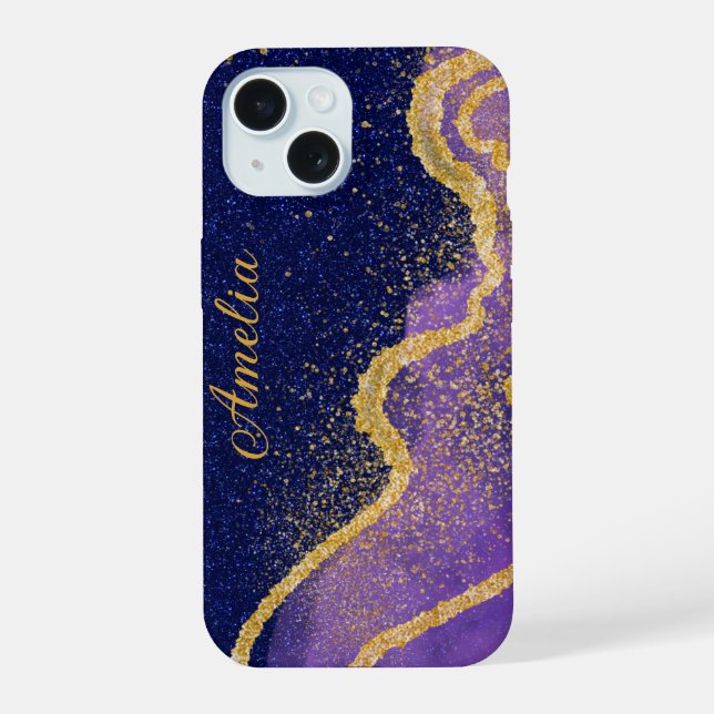 Elegant Glitter monogrammed Name iPhone 15 Case (Back)