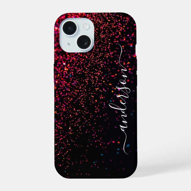 Elegant Glitter monogrammed Name iPhone 15 Case (Back)