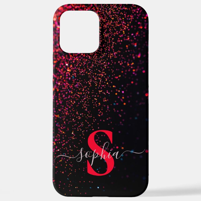 Elegant Glitter monogrammed Name iPhone Case (Back)