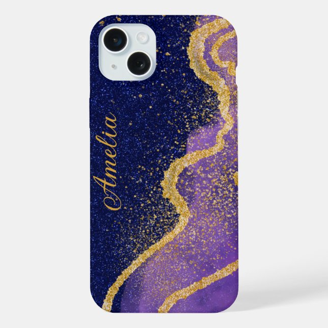 Elegant Glitter monogrammed Name iPhone Case (Back)