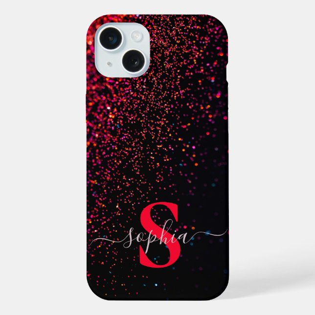 Elegant Glitter monogrammed Name iPhone Case (Back)