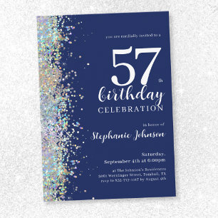 Elegant Glitter Navy Blue Any Age Birthday Party Invitation