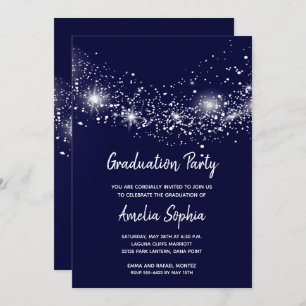 Elegant Glitter Navy Blue Graduation Party Invites