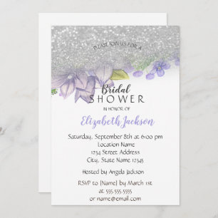 Elegant Glitter Ombre, Flowers  Bridal Shower Invitation