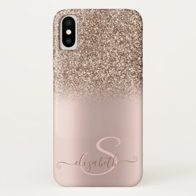 Elegant Glitter Ombre Rose Gold Monogram Case-Mate iPhone Case (Back)