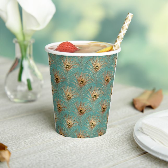Elegant Glitter Peacock Feathers Pattern  Paper Cups (Insitu)