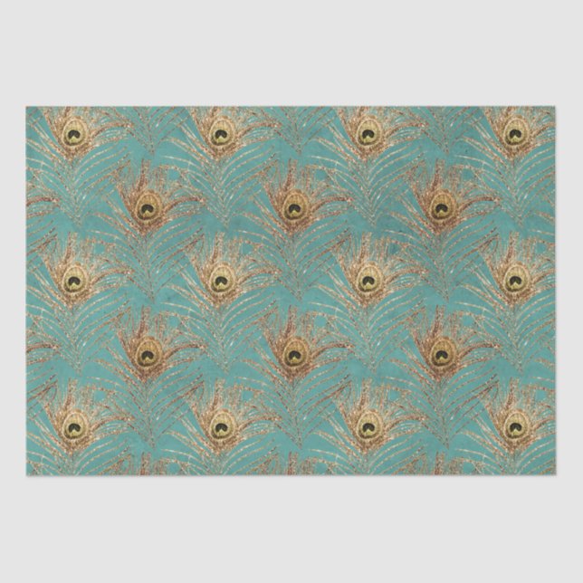 Elegant Glitter Peacock Feathers Pattern   Tissue Paper (Front)