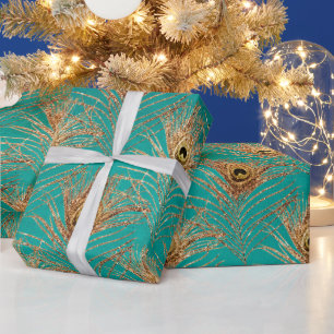 Elegant Glitter Peacock Feathers Pattern  Wrapping Paper