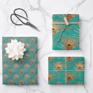 Elegant Glitter Peacock Feathers Pattern  Wrapping Paper Sheet
