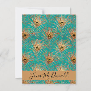 Elegant Glitter Peacock Feathers Personalised   Card