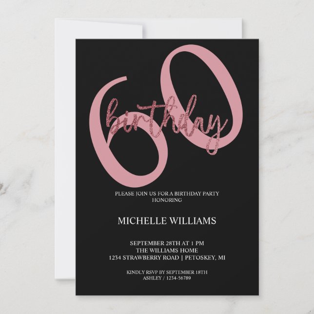 Elegant Glitter Pink Calligraphy Birthday Invitati Invitation (Front)