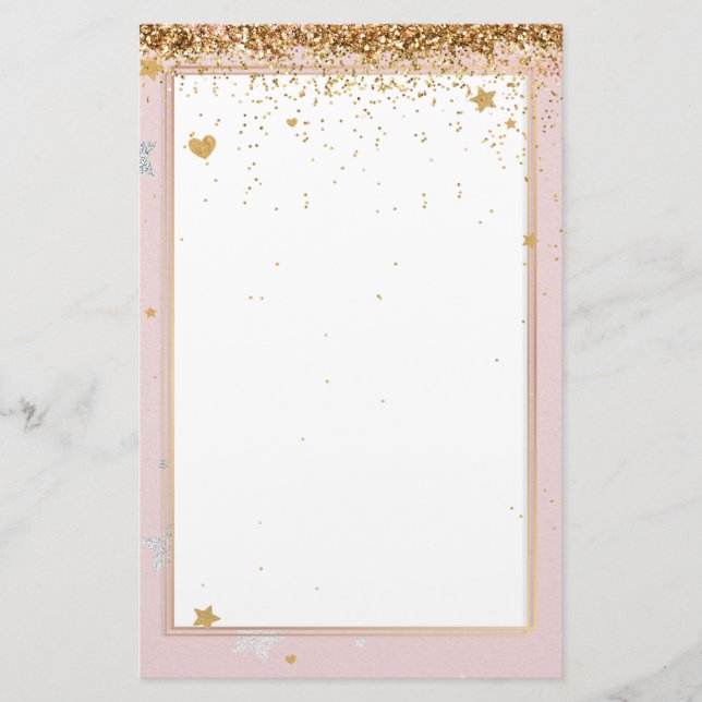 Elegant glitter pink gold stationery 5.5" x 8.5" (Front)