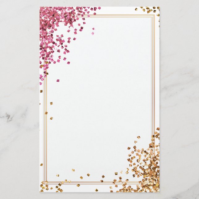 Elegant glitter pink gold stationery 5.5" x 8.5" (Front)